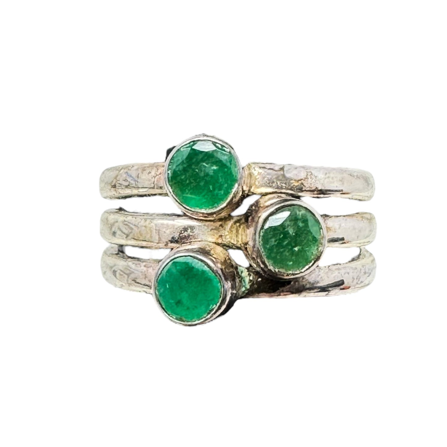 Sterling Silver & Emerald Stacked Ring By Unbranded, Size: 6