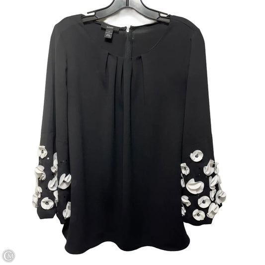 Flower Appliqué Top Long Sleeve By Alfani In Black & White, Size: M