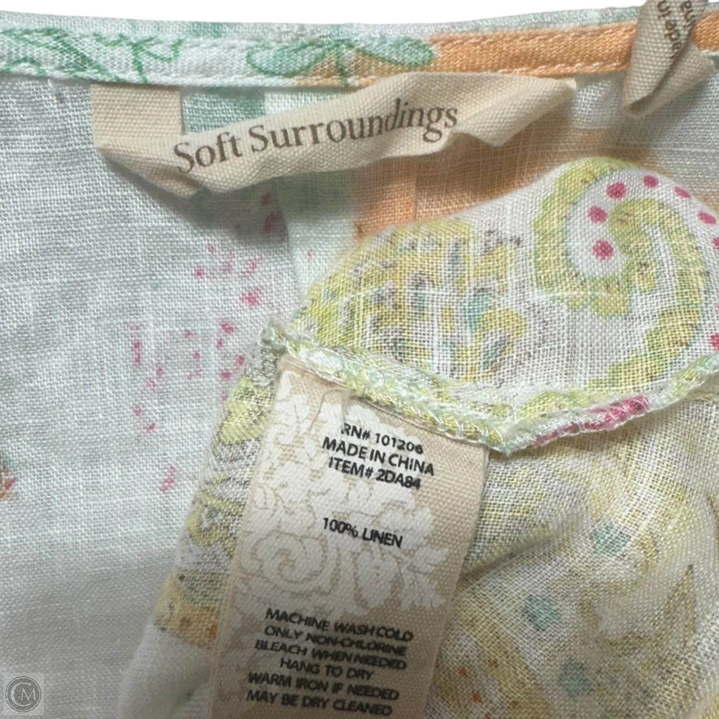 Linen Adeline Floral Ruffle Blouse By Soft Surroundings In Paisley Print, Size: S