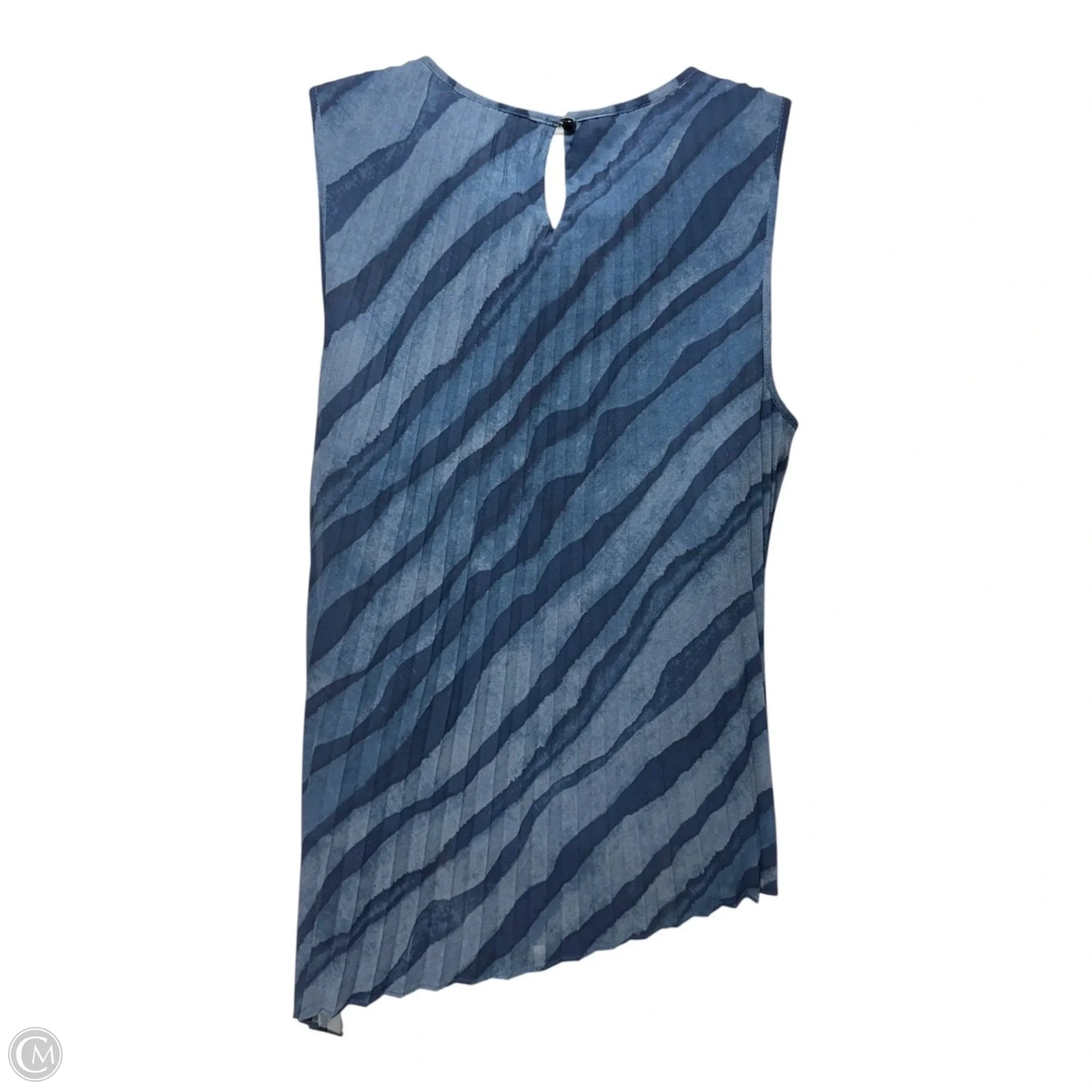 Sunburst  Pleated Asymmetrical Blouse Sleeveless Designer By Halston In Blue, Size: S