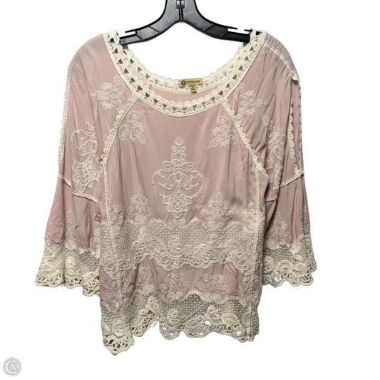 Cold Shoulder Embroidered Top Long Sleeve By Democracy In Pink, Size: Xs