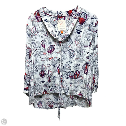 18 of 52 Conversations Top Long Sleeve By Anthropologie In Blue Red & White, Size: 10