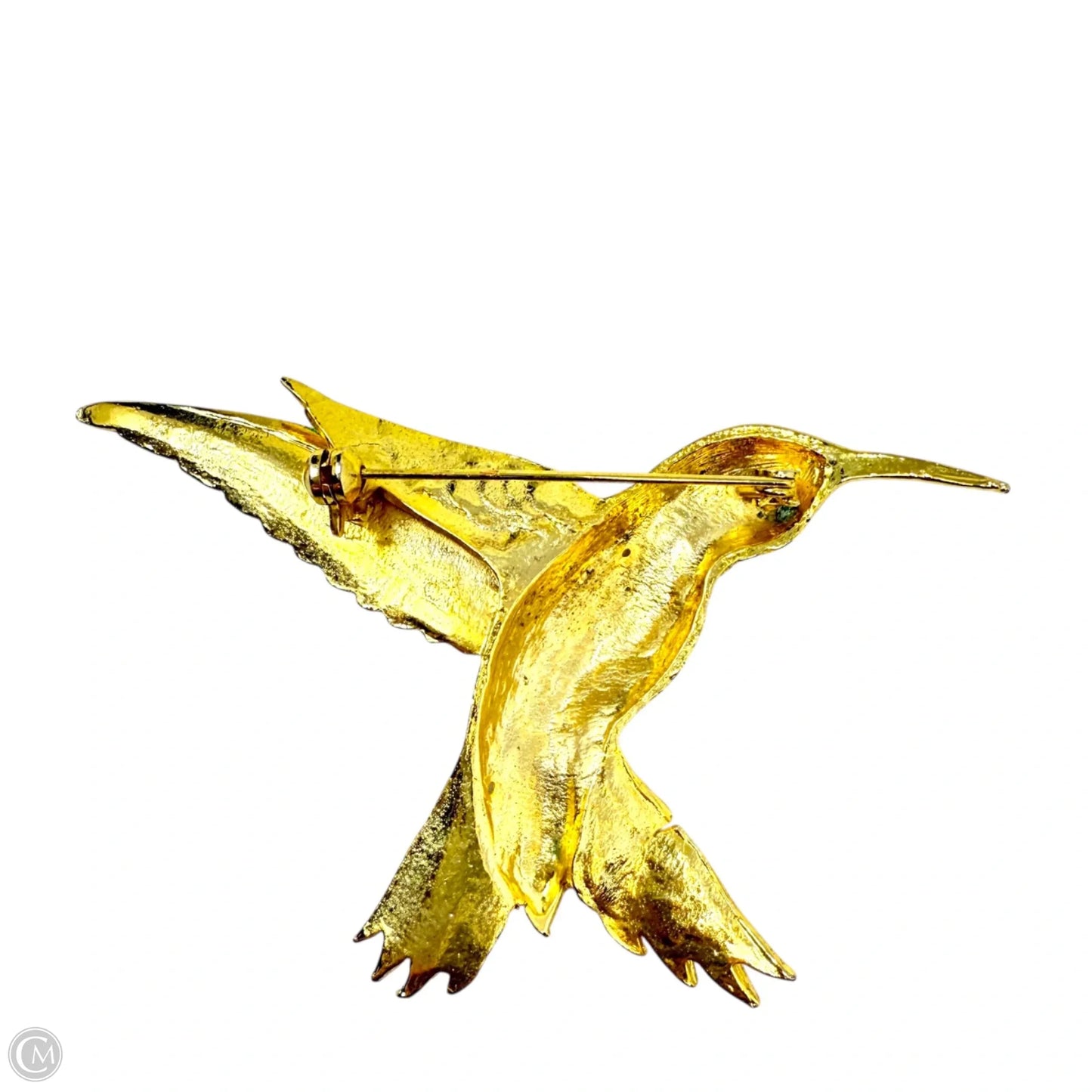 Gold Tone Rhinestone Hummingbird Pin