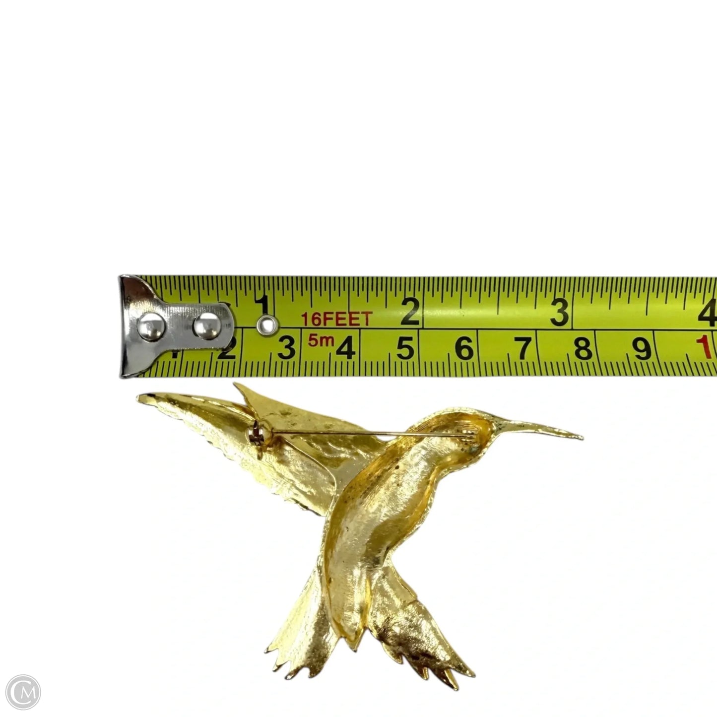 Gold Tone Rhinestone Hummingbird Pin