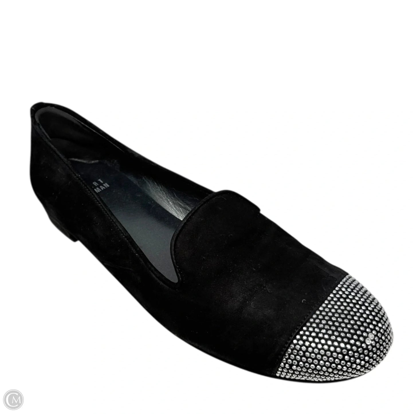 Lingo Suede Studded Loafers Designer By Stuart Weitzman In Black & Silver, Size: 7.5