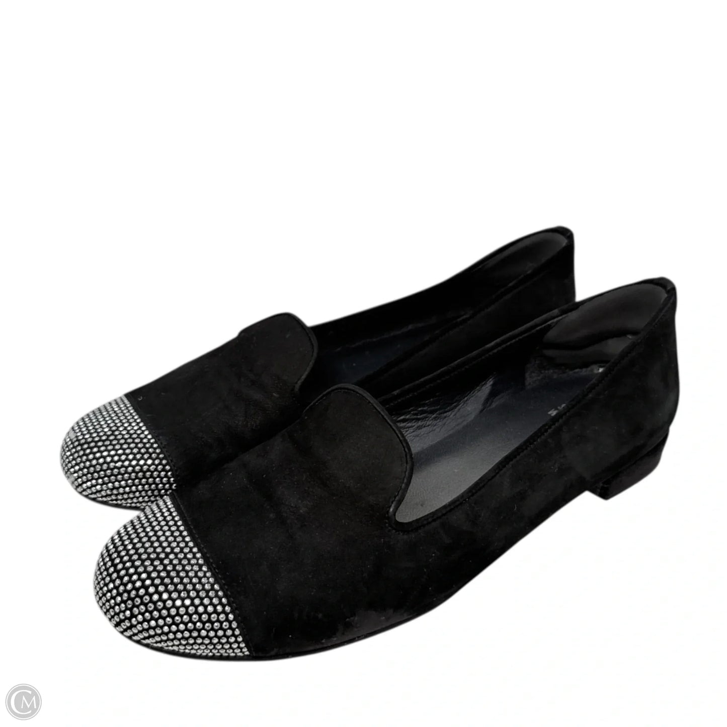 Lingo Suede Studded Loafers Designer By Stuart Weitzman In Black & Silver, Size: 7.5