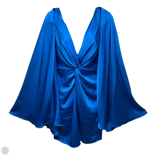 Nora Satin V-Neck Twist Front Cape Mini Dress By Belle Badgley Mischka In Blue, Size: 2