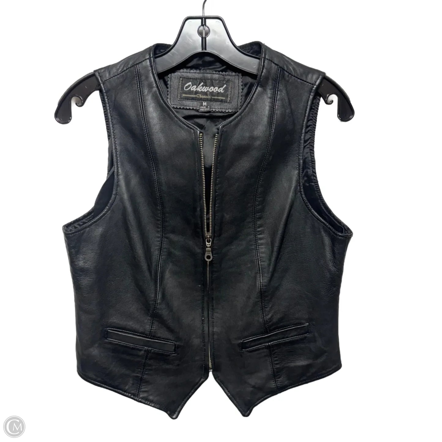 Vintage Leather Vest By Oakwood In Black, Size: M