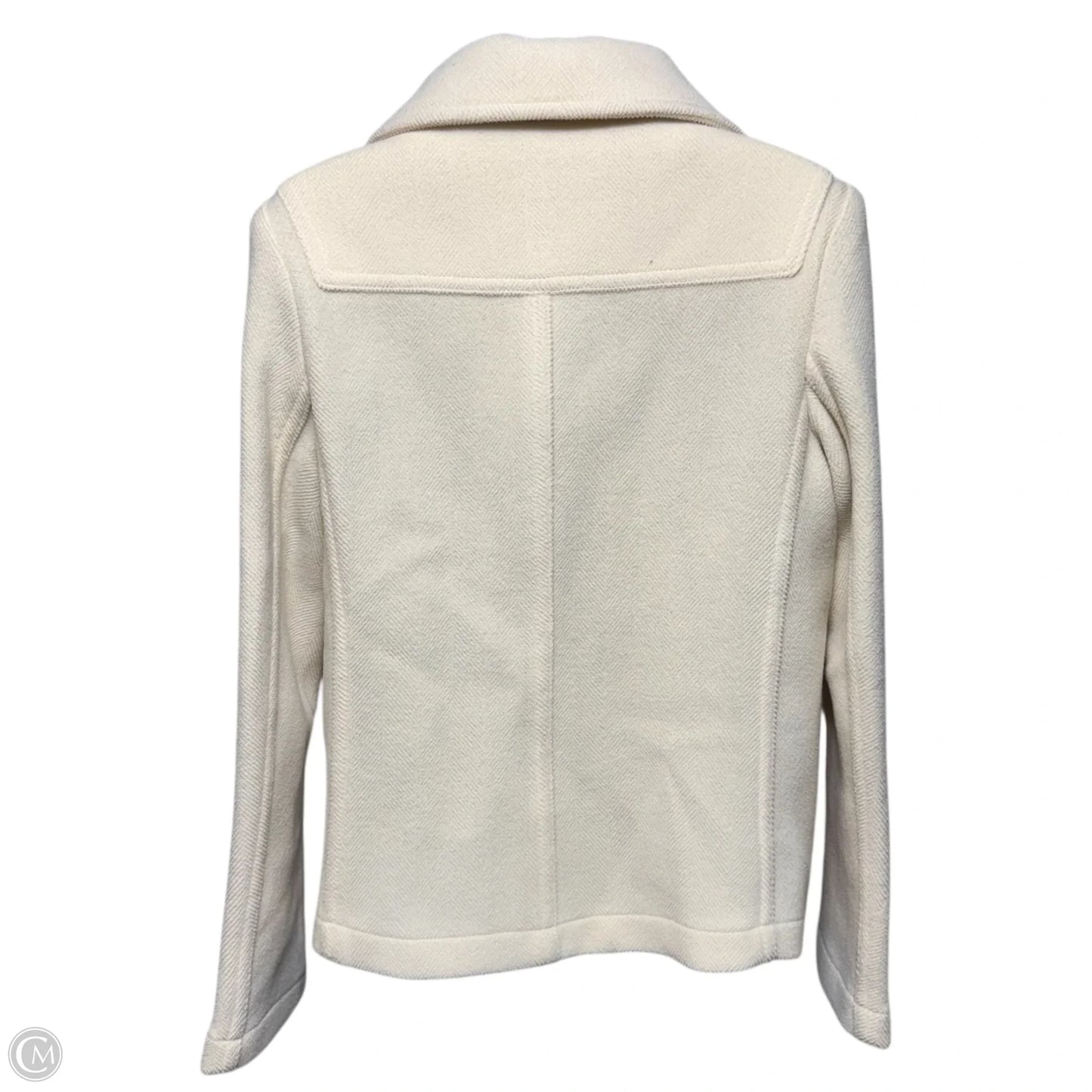 Wool Short Toggle Closure Duffle Jacket Luxury Designer By Burberry In Cream, Size: 8