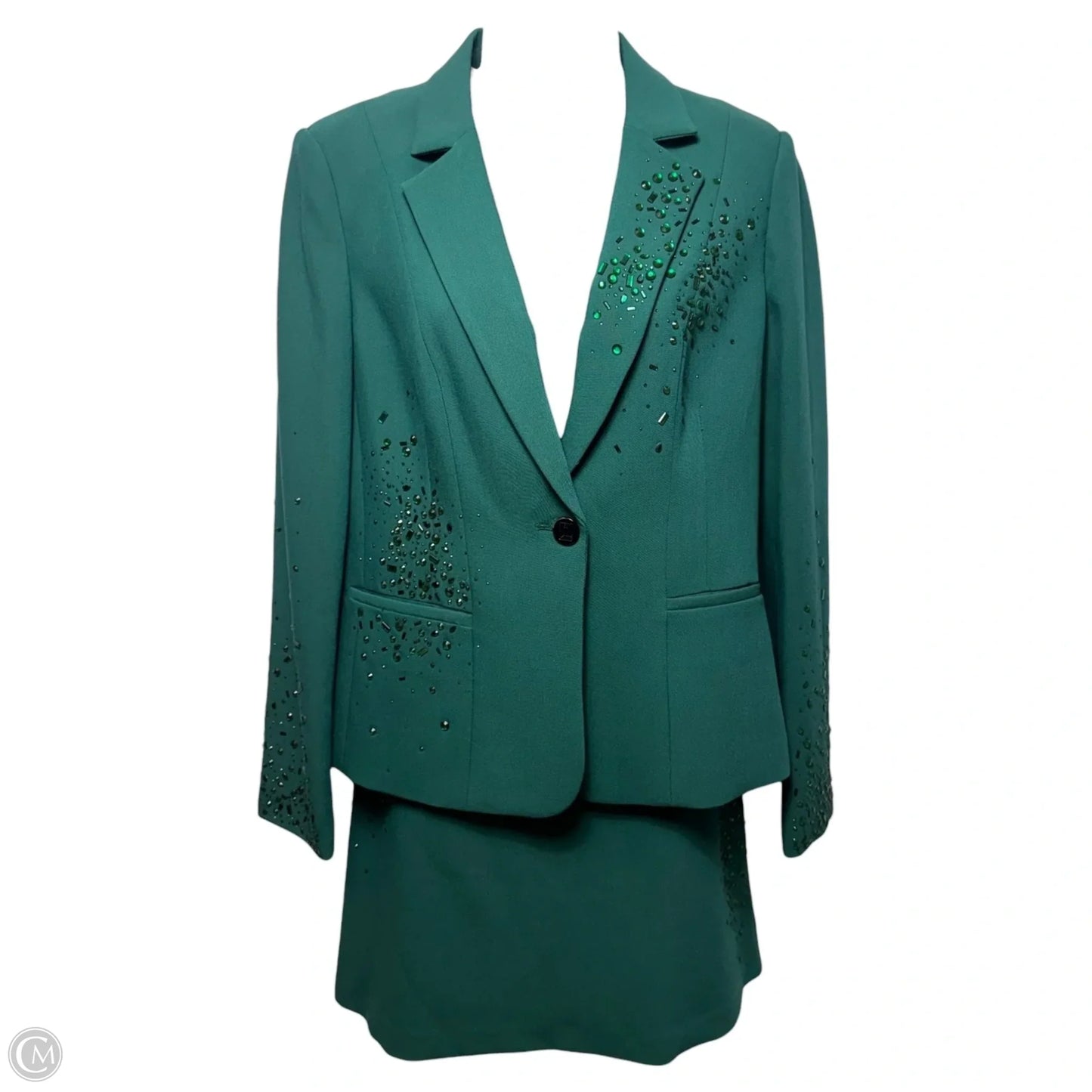 Embellished Blazer & Skirt Set Designer By Karl Lagerfeld In Green, Size: 6