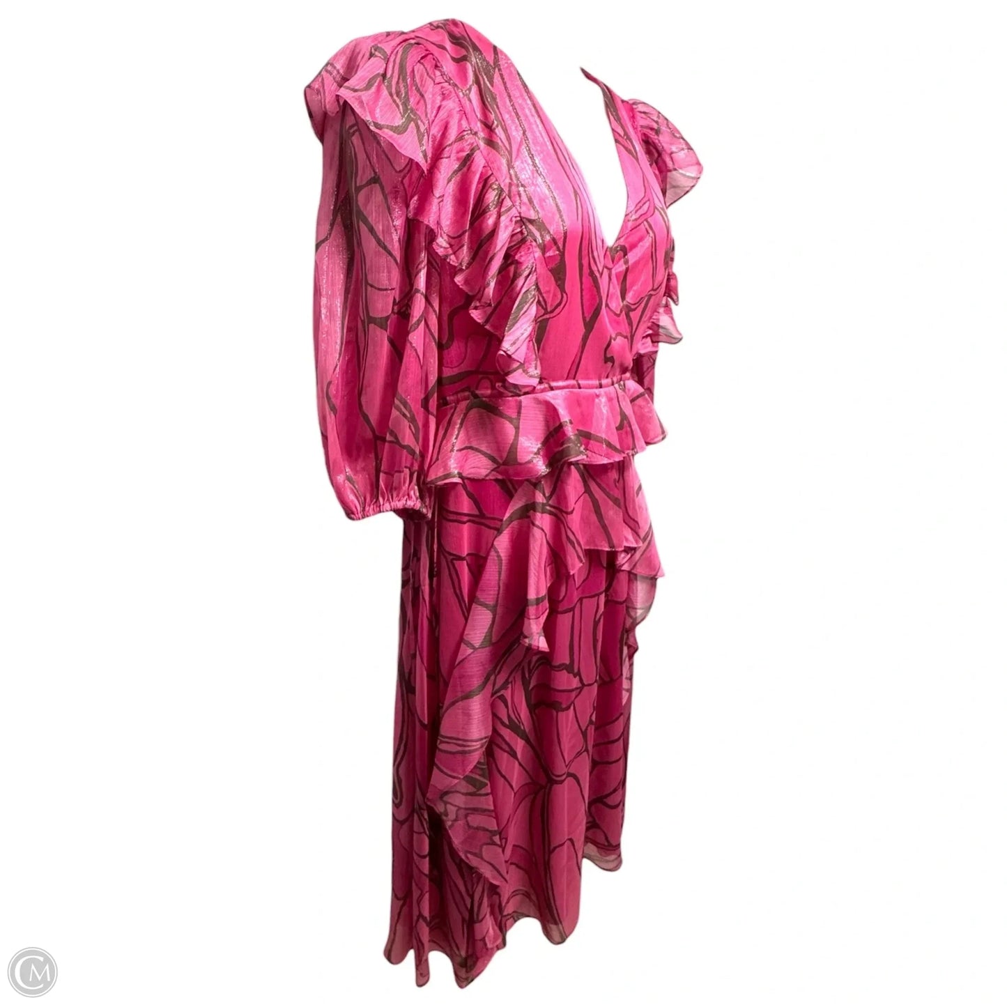 Victoir Shimmer Abstract Print Pinafore Midi Dress with Tie Waist By Ted Baker In Pink, Size: 4