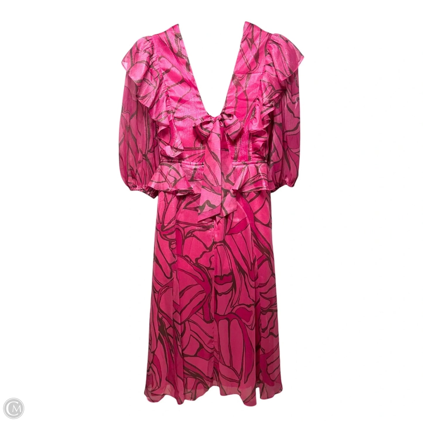 Victoir Shimmer Abstract Print Pinafore Midi Dress with Tie Waist By Ted Baker In Pink, Size: 4