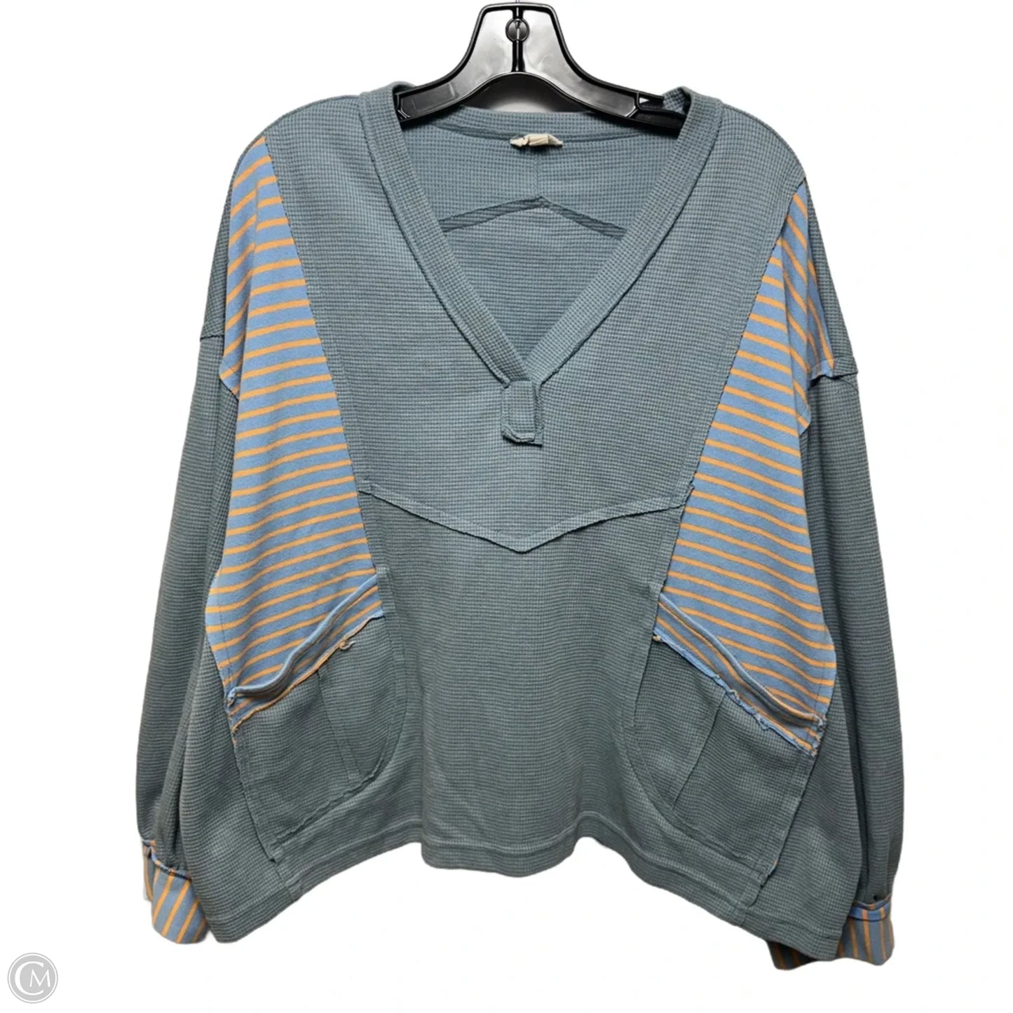 Patchwork Top Long Sleeve By Pol In Blue, Size: L
