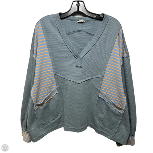 Patchwork Top Long Sleeve By Pol In Blue, Size: L