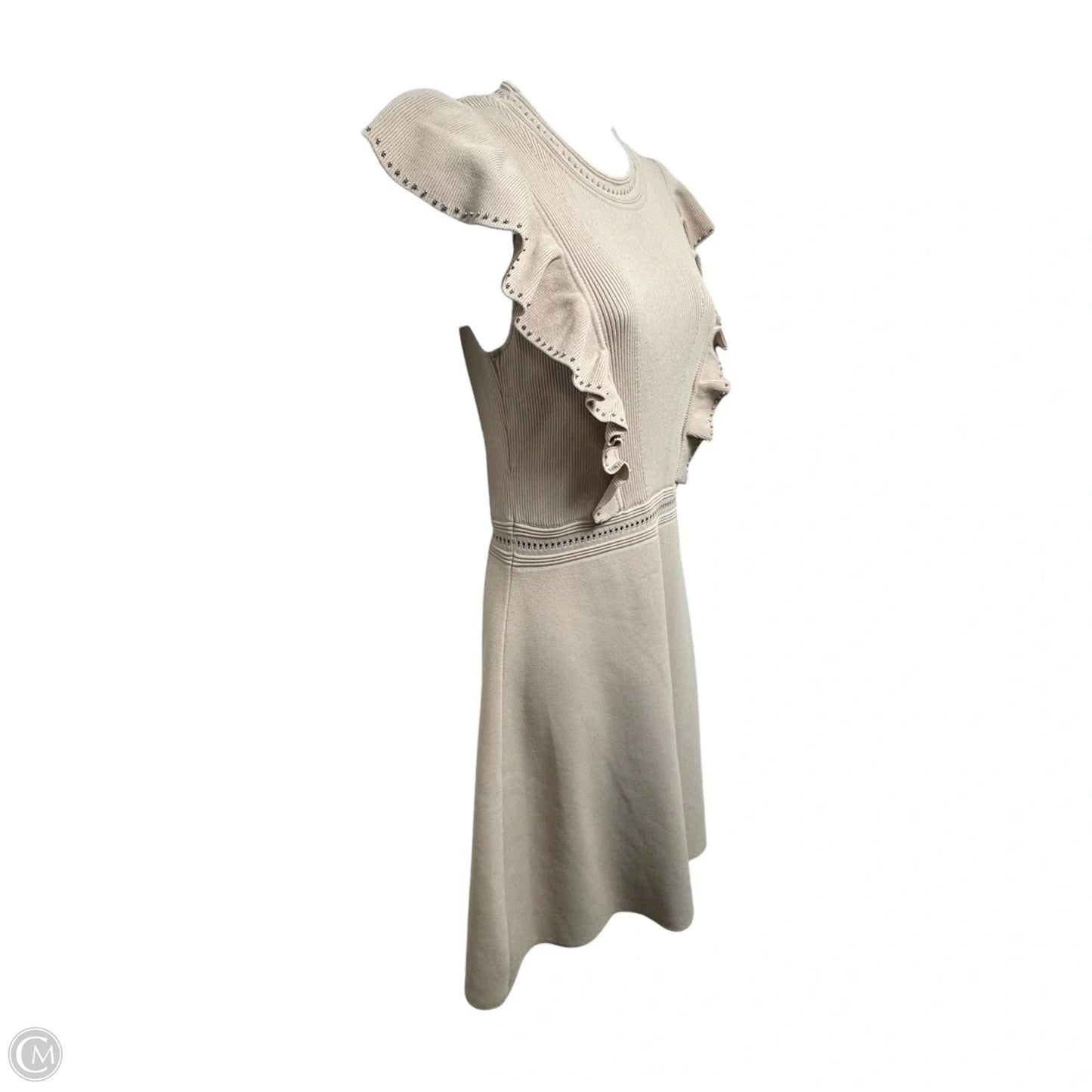 Tilla Ruffle-Trimmed Embellished Ribbed-Knit Mini Dress Designer By Sandro In Blush, Size: 6