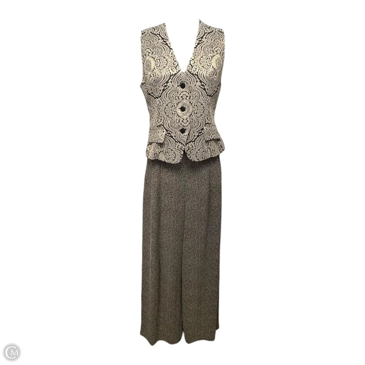 Vintage 3pc Suit By Tamotsu New York In Black & Gold, Size: S