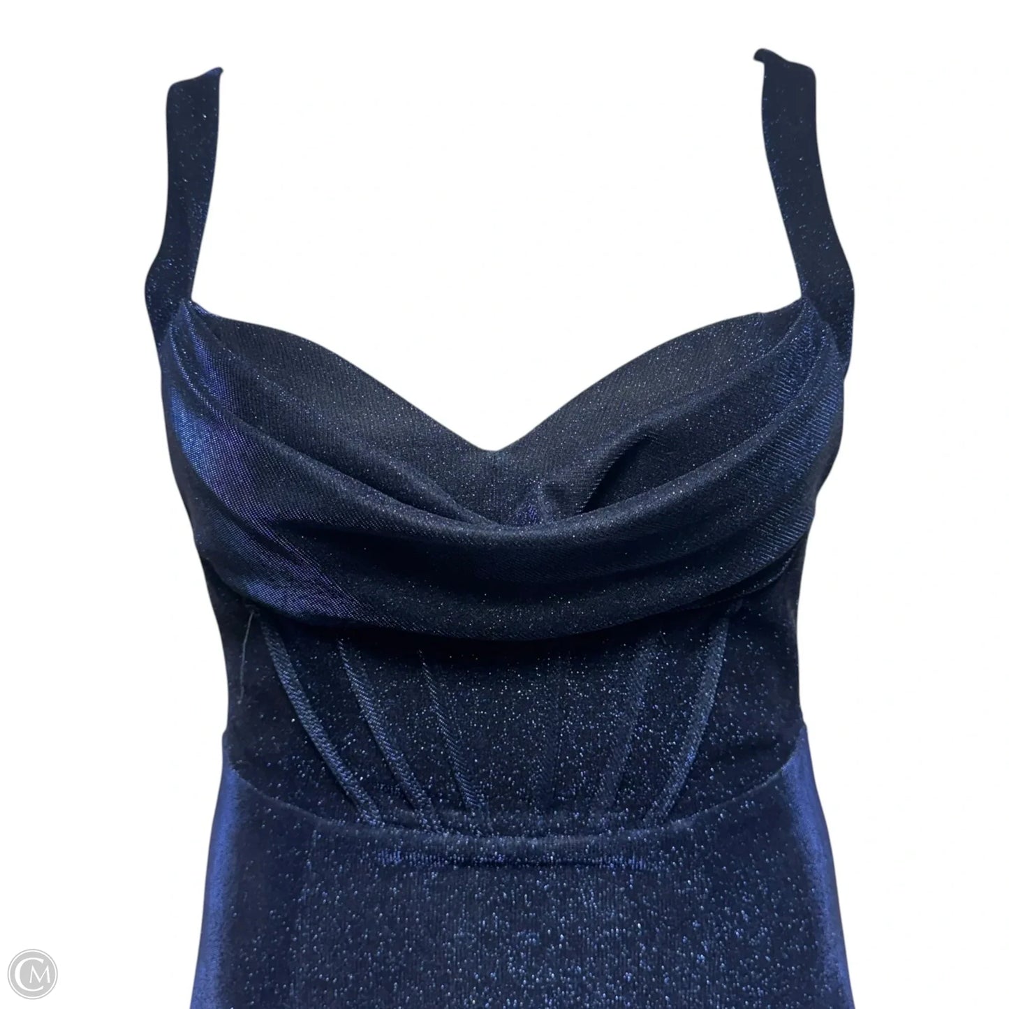 Metallic Cowl Neck Dress Party Long By B Darlin In Blue, Size: 10