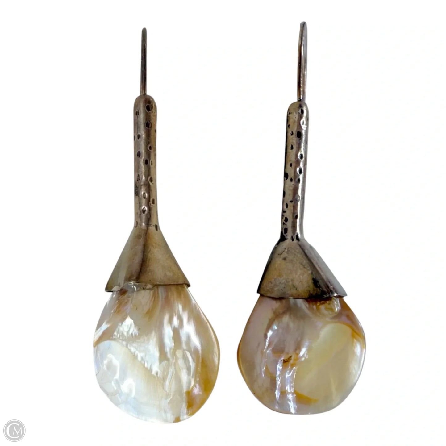 Antiqued Metal & Mother Of Pearl Drop Earrings