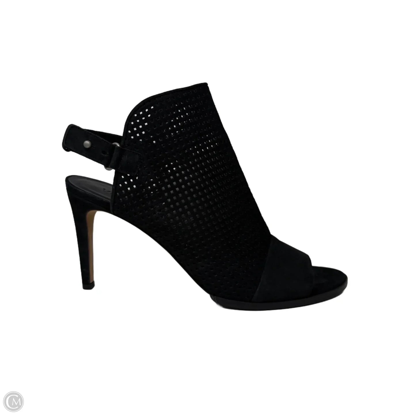 Aden II Perforated Newbuck Peep Toe Slingback Stiletto Mules By Vince In Black, Size: 11