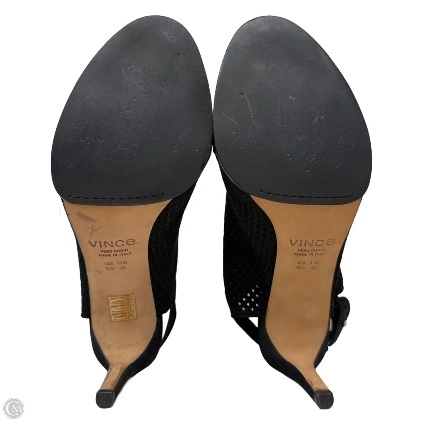 Aden II Perforated Newbuck Peep Toe Slingback Stiletto Mules By Vince In Black, Size: 11