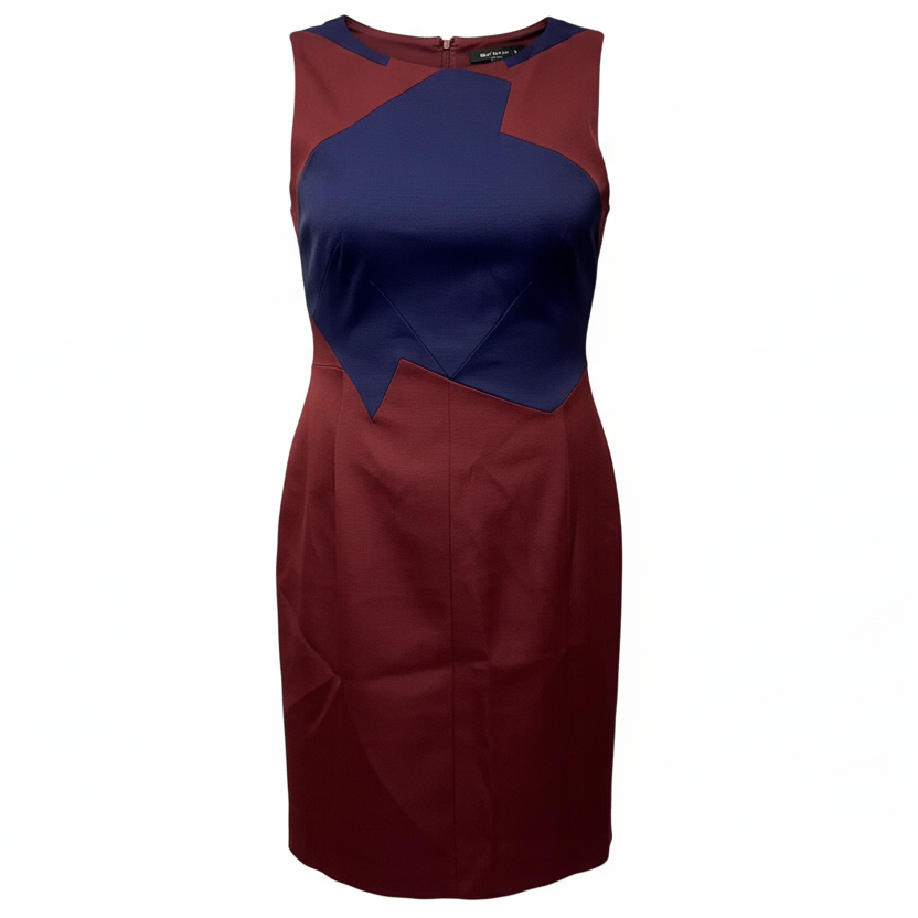 Colorblock Shift Midi Dress By Karen Millen In Blue & Red, Size: 8