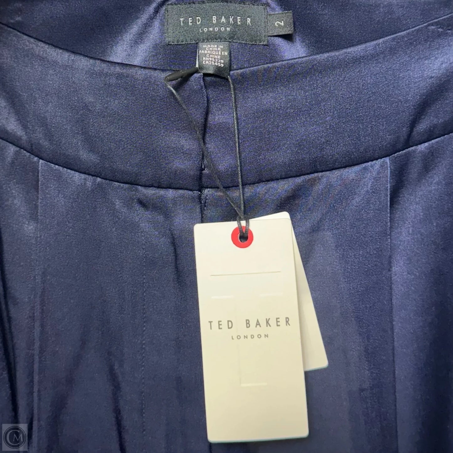 Satin Flood Length Tailored Trouser Pants Wide Leg By Ted Baker In Navy, Size: S