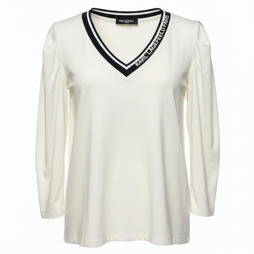 Top 3/4 Sleeve Designer By Karl Lagerfeld In Cream, Size: M