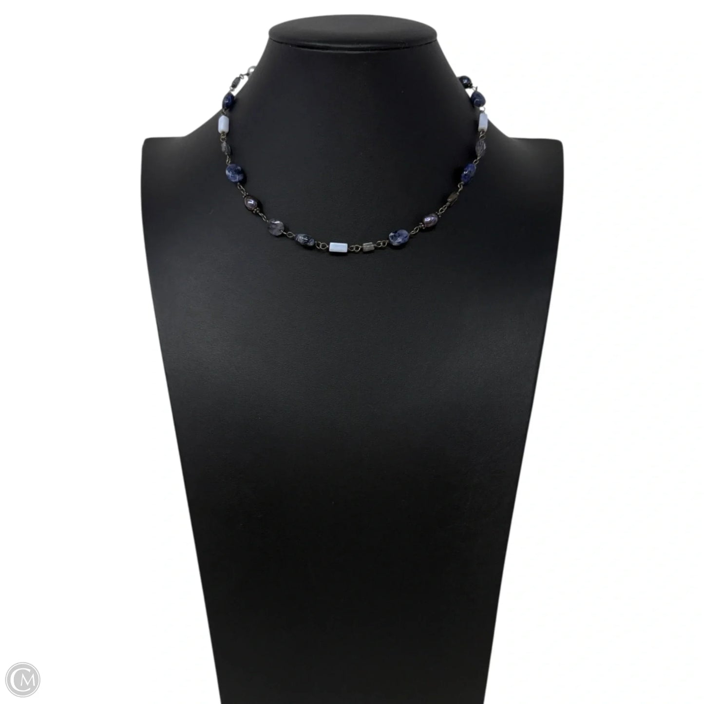 Retired Sodalite & Sterling Silver & Pearl Bead Necklace By Silpada