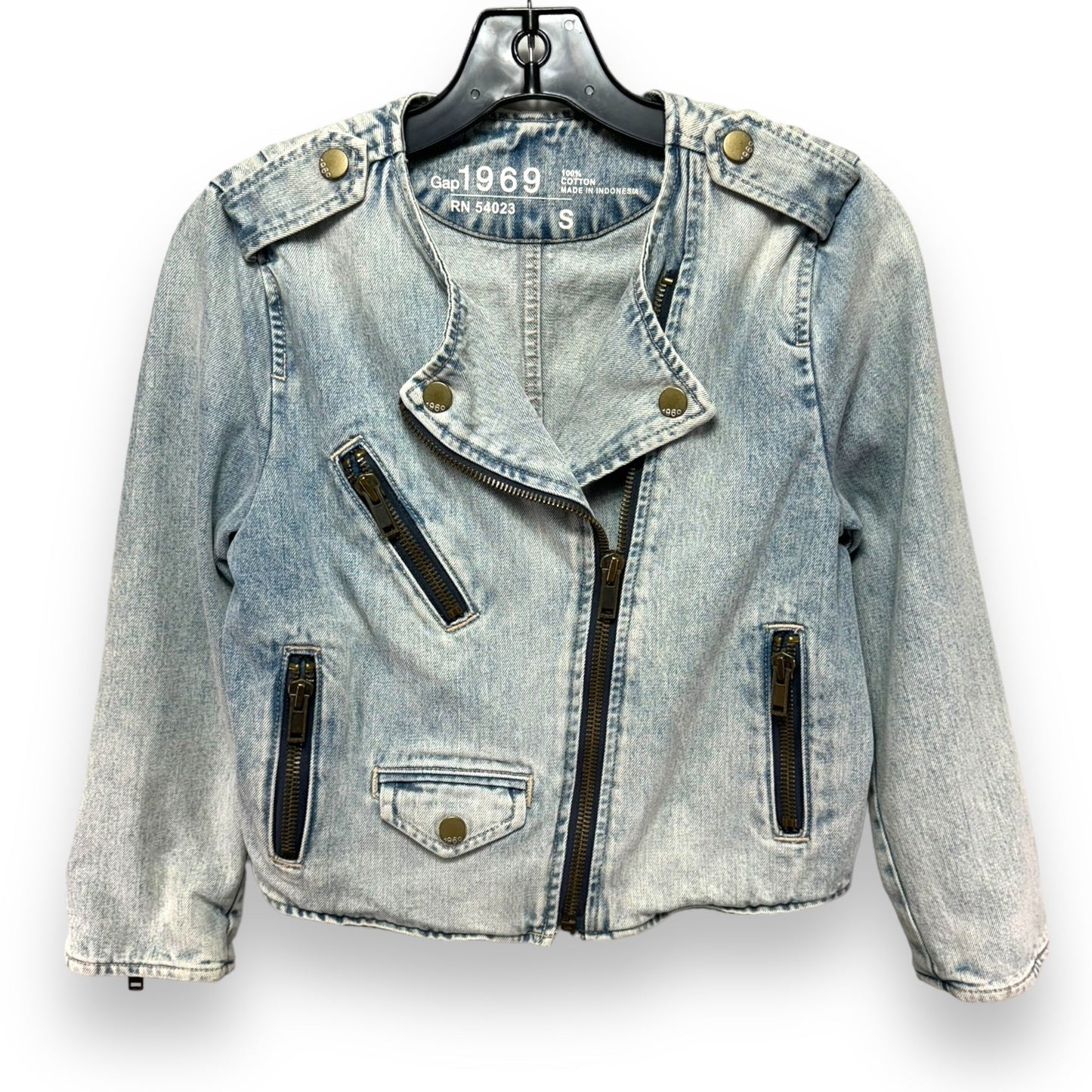 Cropped Denim Moto Jacket By Gap In Nautical Rinse, Size: S