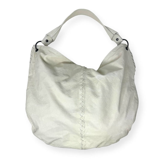 Vintage Intrecciato Trimmed Mallow Cervo Leather Hobo Bag Designer Bottega Veneta, Size Large