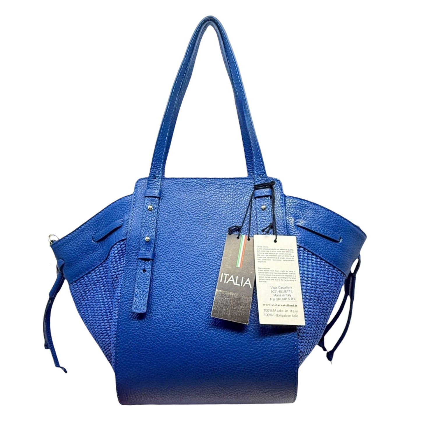 Made In Italy Leather Wing Side Satchel With Adjustable Handles By Viola Castellini In Bluette, Size: Medium