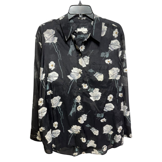 Cotton & Silk Blouse Long Sleeve By Equipment In Black & White, Size: L