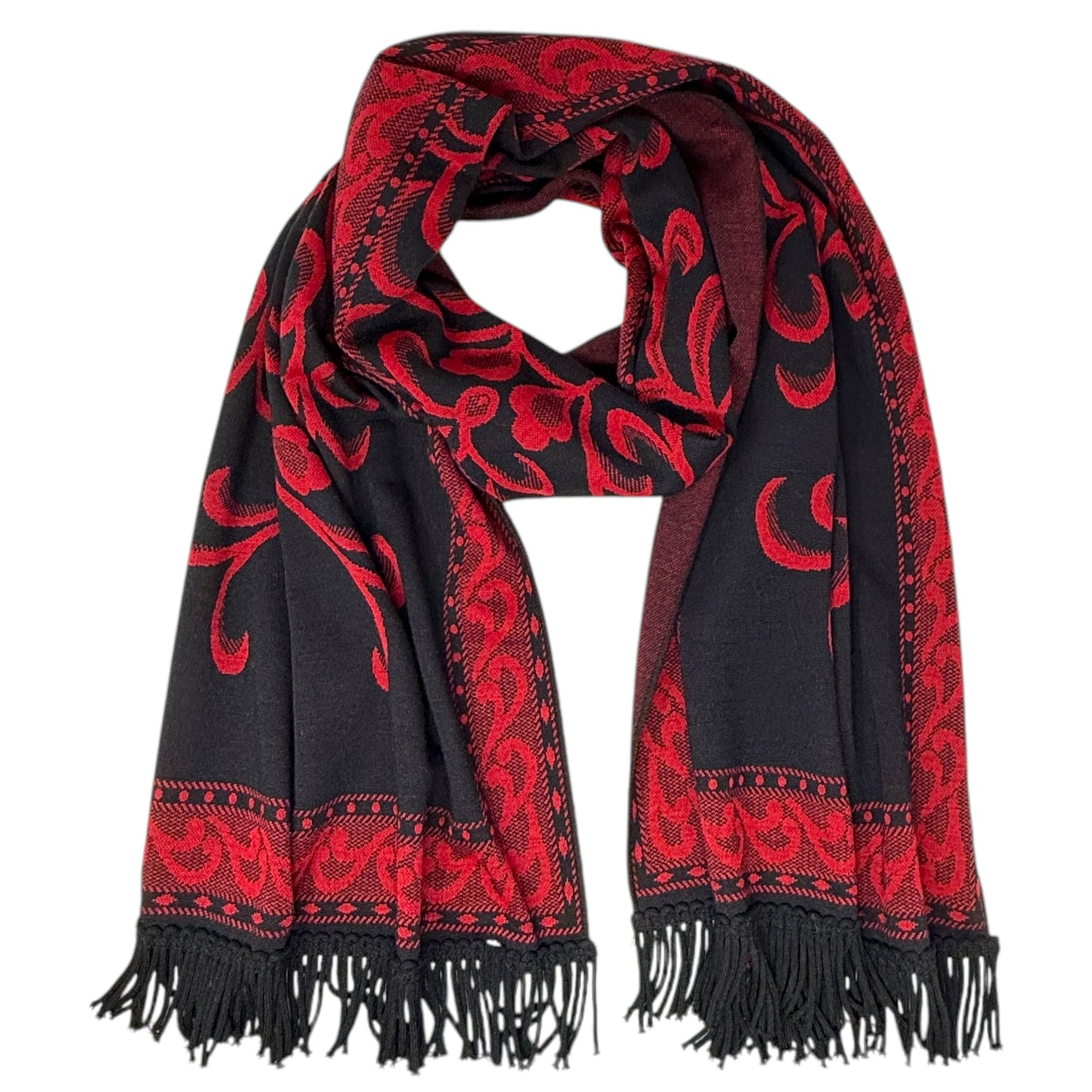 Shawl By Nina Leonard In Black & Red