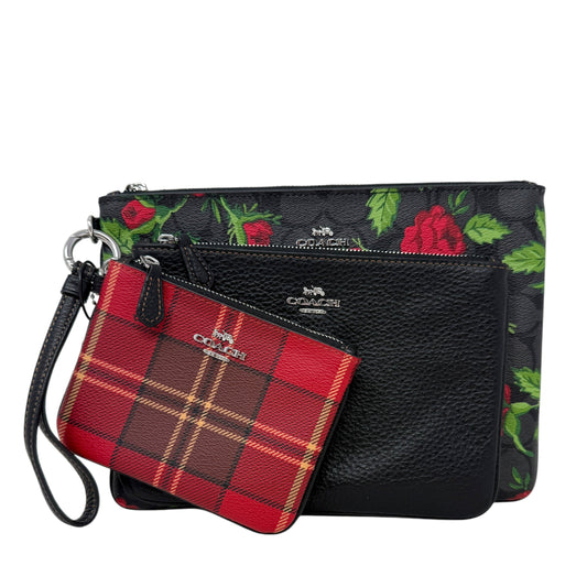 Mixed Print Pouch Trio Designer By Coach In Red/Black/Multi, Size: Large