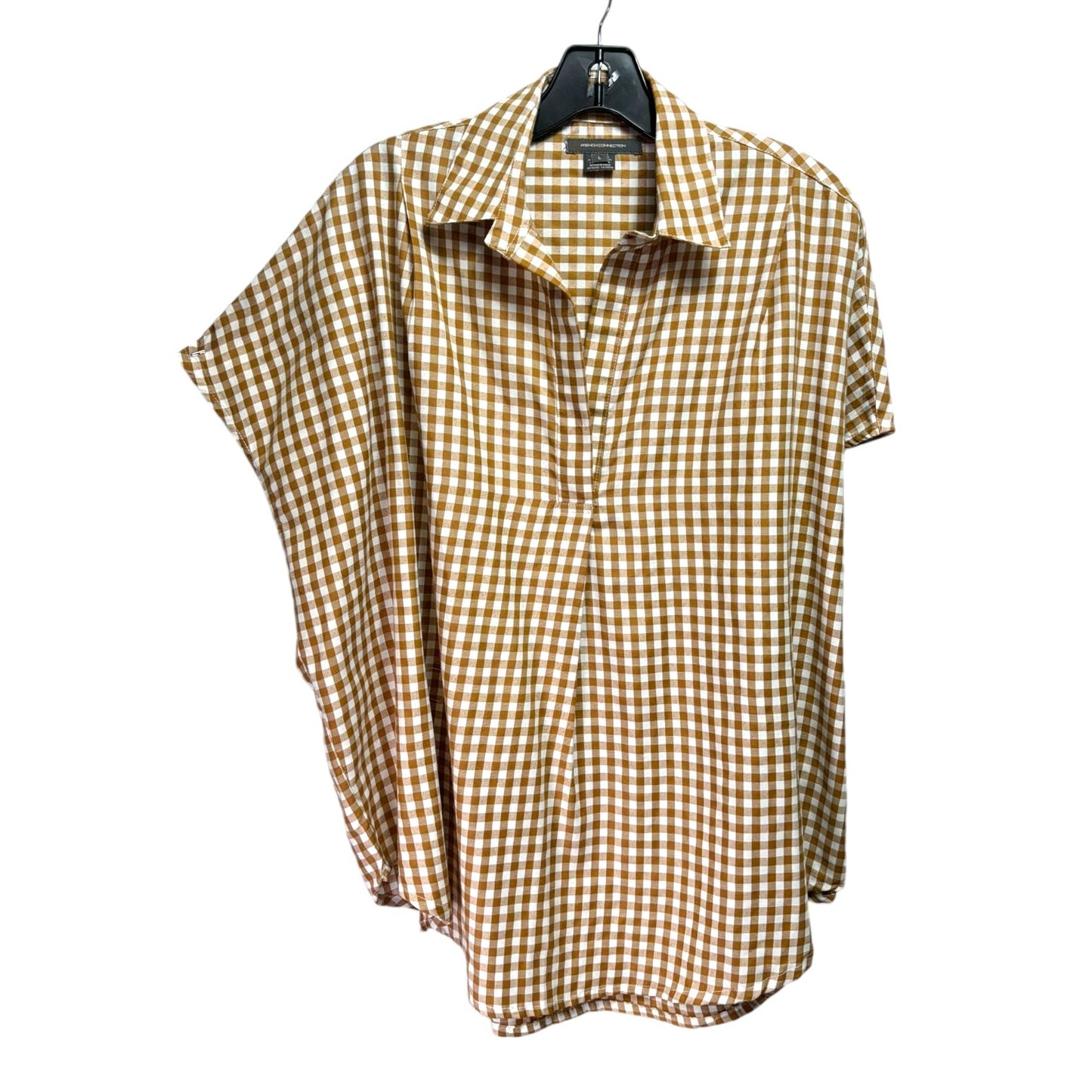 Top Short Sleeve By French Connection In Checkered Pattern, Size: L