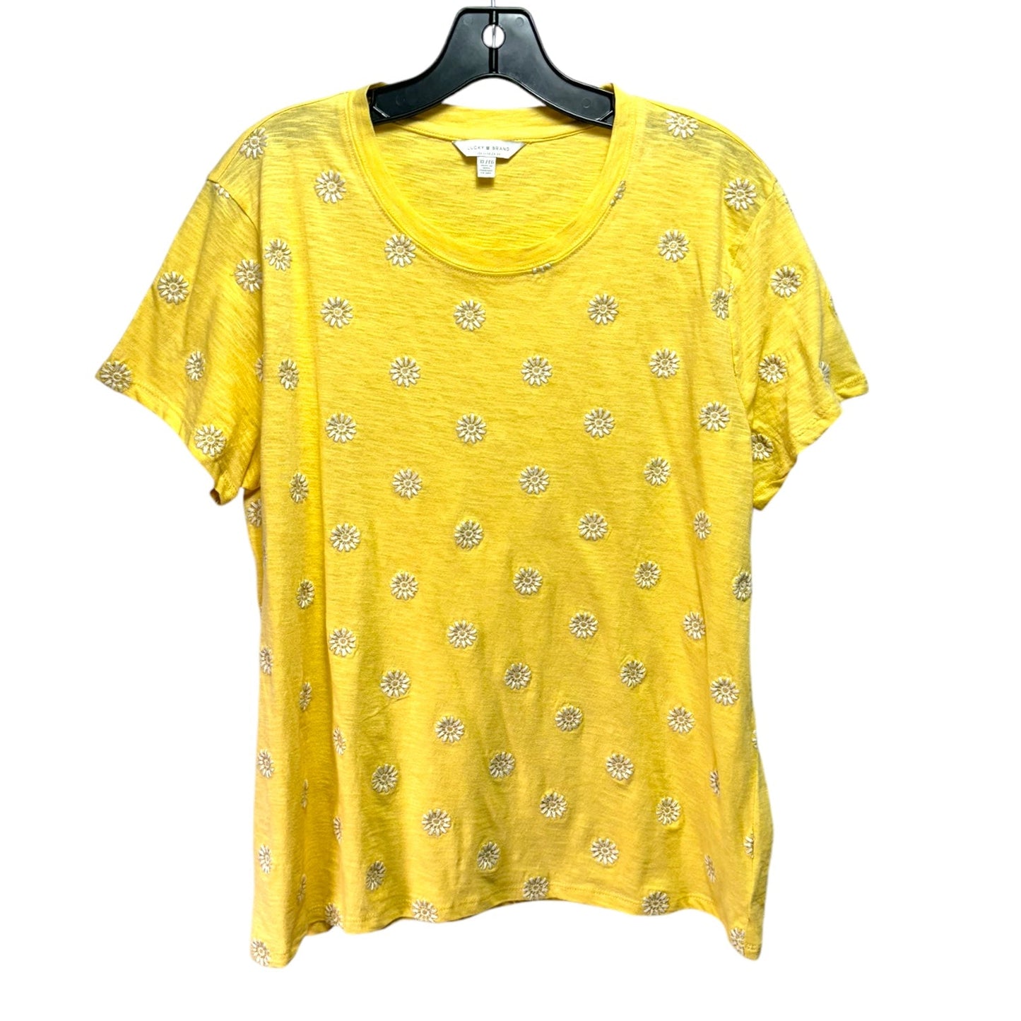 Embroidered Top Short Sleeve By Lucky Brand In Yellow, Size: Xl