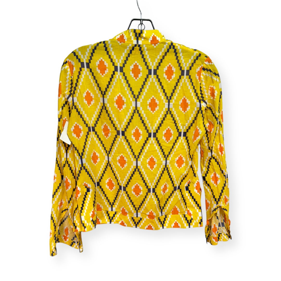 Yellow Top Long Sleeve Designer Tory Burch, Size 2