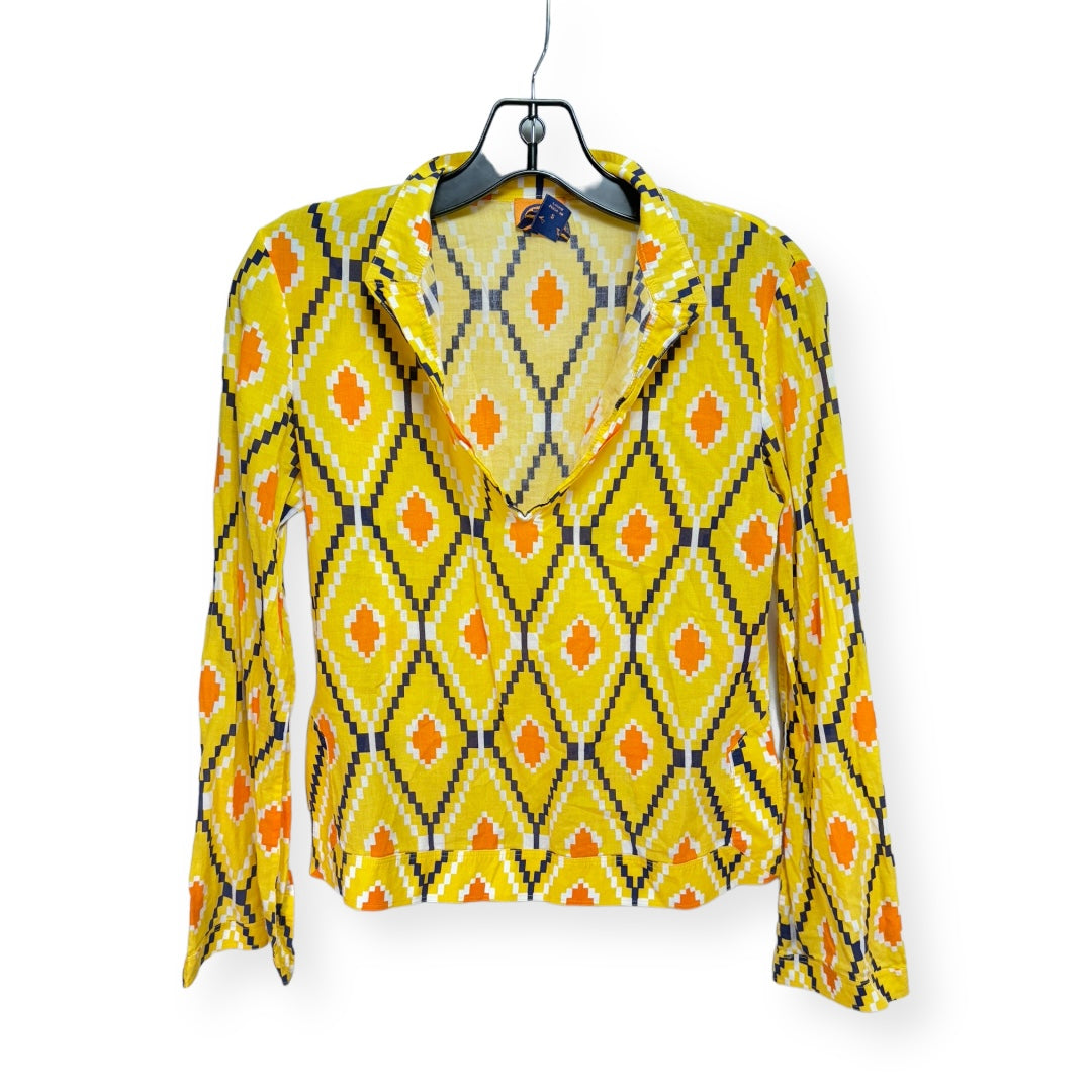 Yellow Top Long Sleeve Designer Tory Burch, Size 2