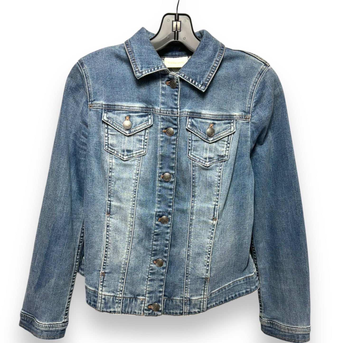 Jacket Denim By Chicos In Blue, Size: S