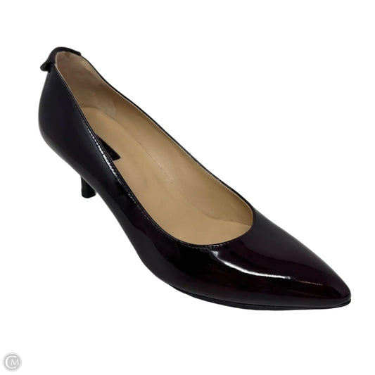 Patent Leather Kitten Heel Pumps Designer By Longchamp In Maroon, Size: 7 (37)