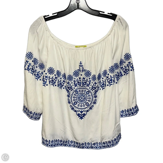 Embroidered Top 3/4 Sleeve By Gianni Bini In Blue & White, Size: S
