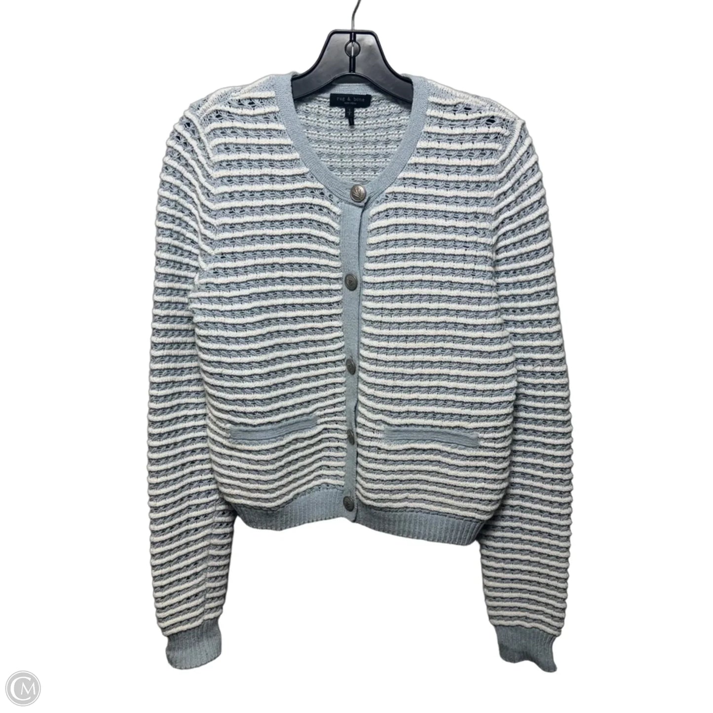 Sweater Cardigan By Rag And Bone In Blue & White, Size: S