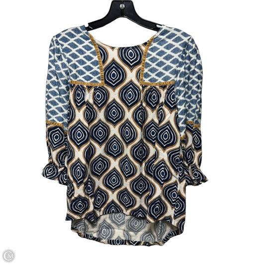 Top 3/4 Sleeve By Umgee In Blue & Cream, Size: S