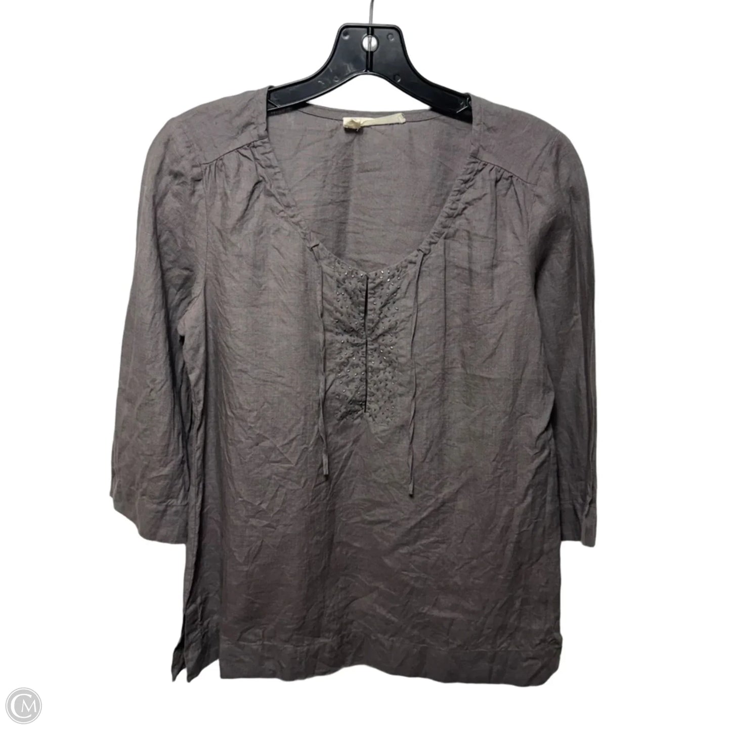 Irish Linen Top 3/4 Sleeve By Eileen Fisher In Grey, Size: XS