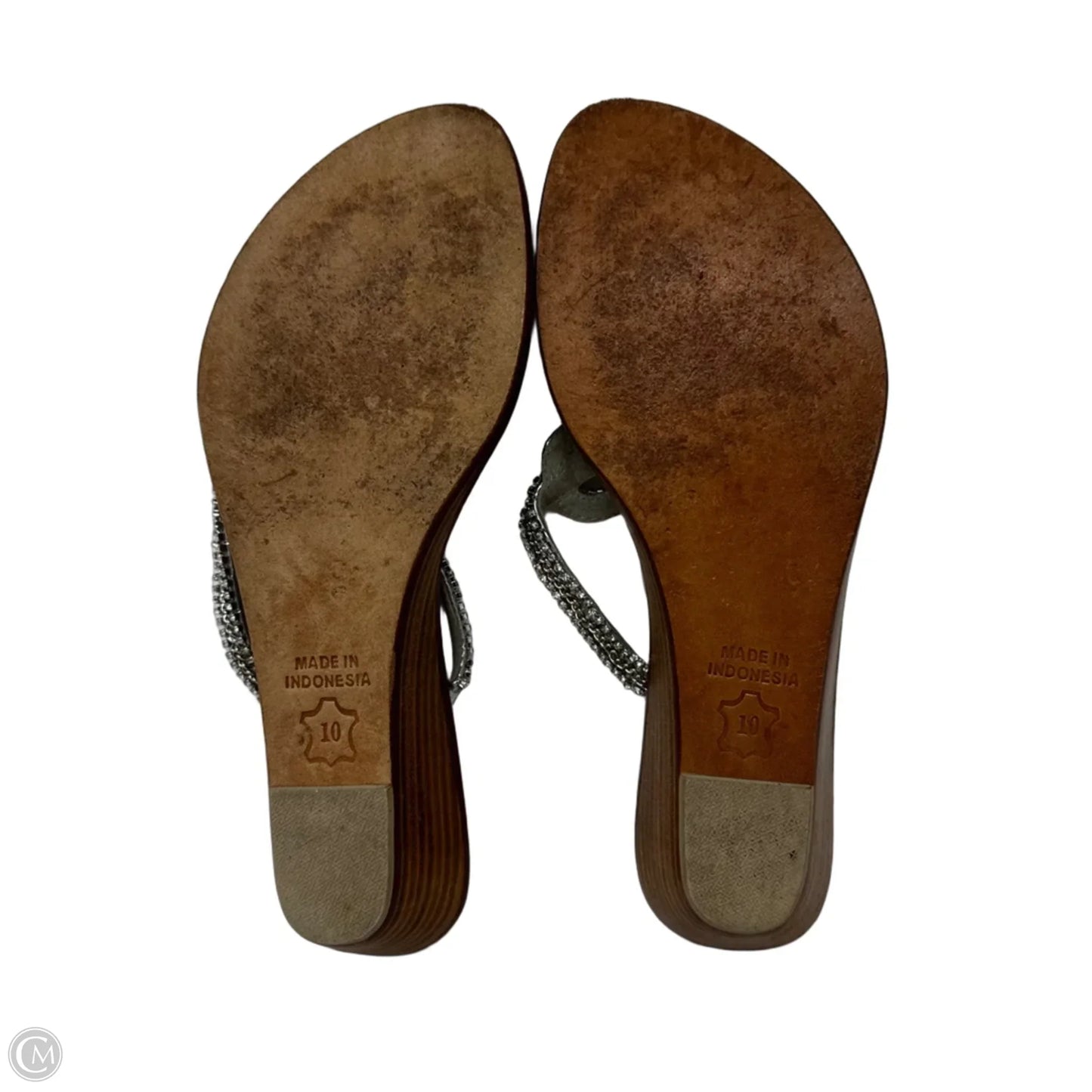 Jeweled Wedge Thong Sandals By Tommy Bahama In Tan & Silver, Size: 10