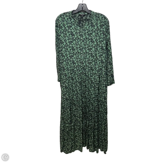 Button-Front Tiered Midi Dress By Madewell In Fleur Field Black & Green, Size: XL