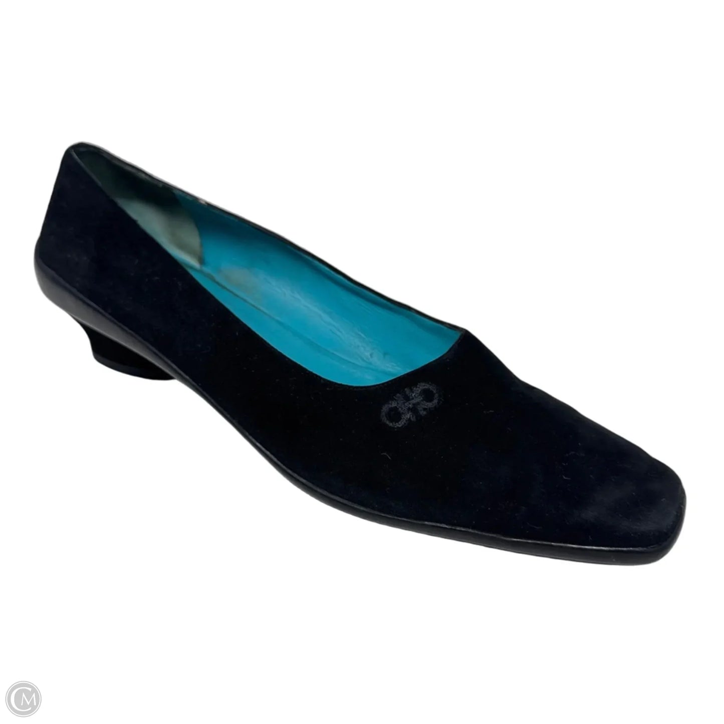 Suede Square Toe Block Heel Shoes Luxury Designer By Ferragamo In Black, Size: 10