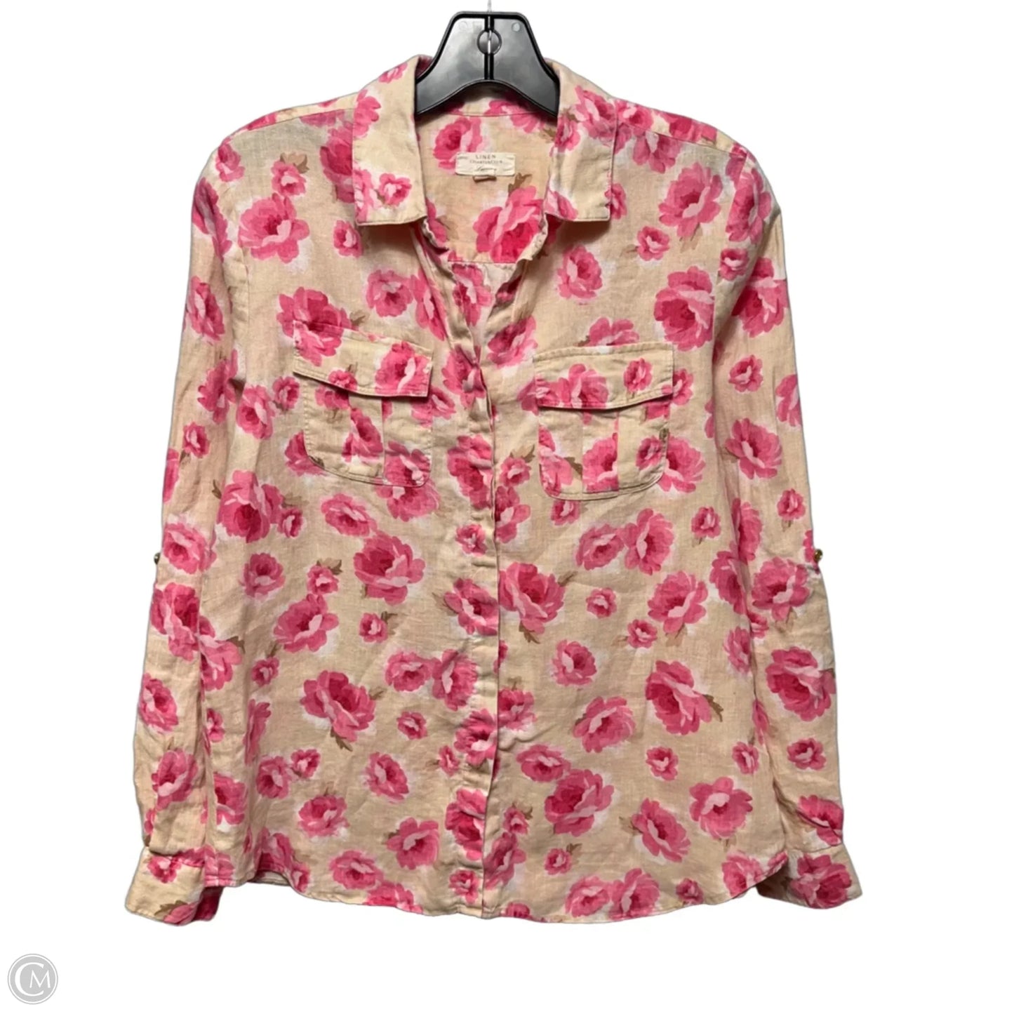 Linen Top Long Sleeve By Charter Club In Floral Print, Size: S
