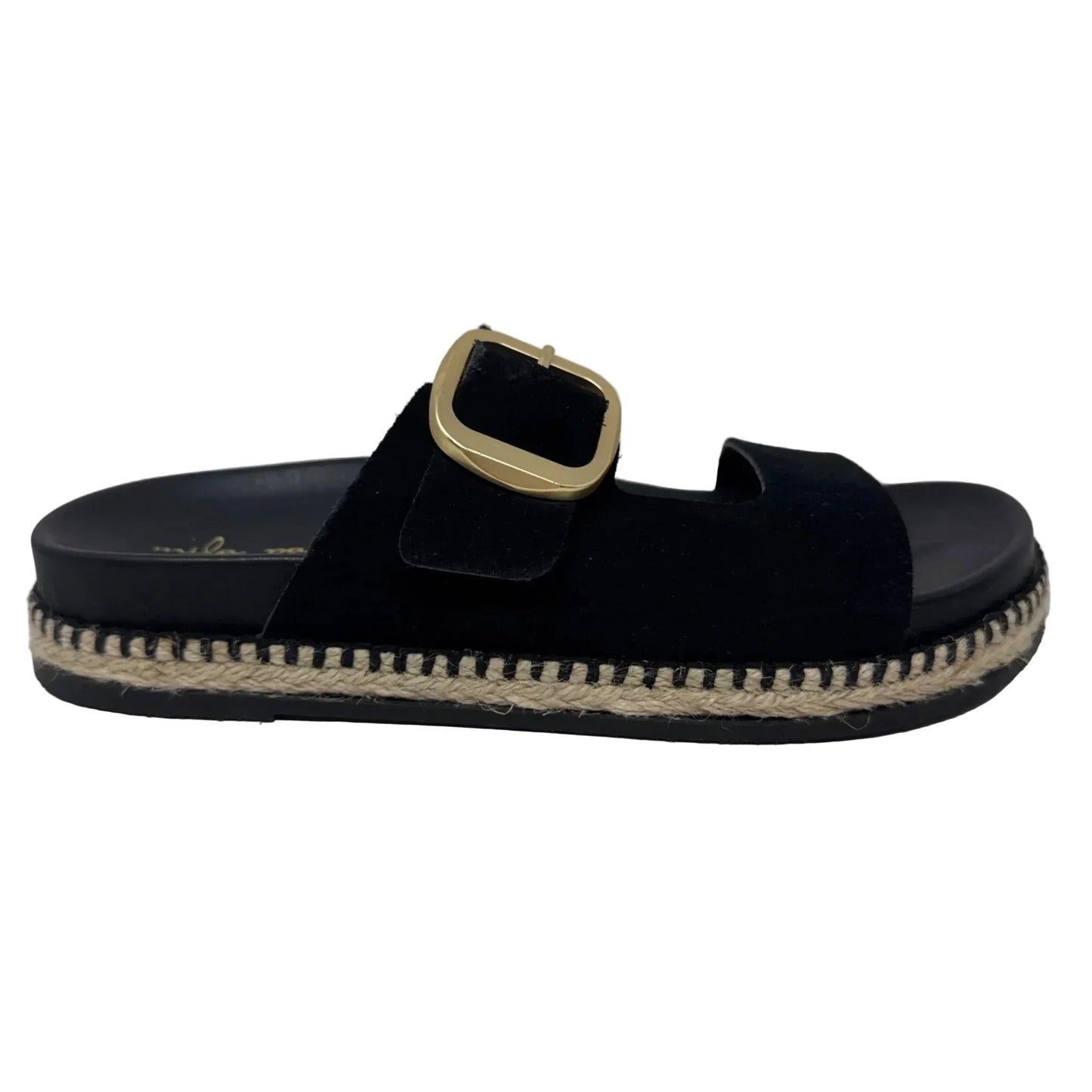 Suede Buckle Slide Sandals Flats By Mila Paoli In Black & Cream, Size: 7.5
