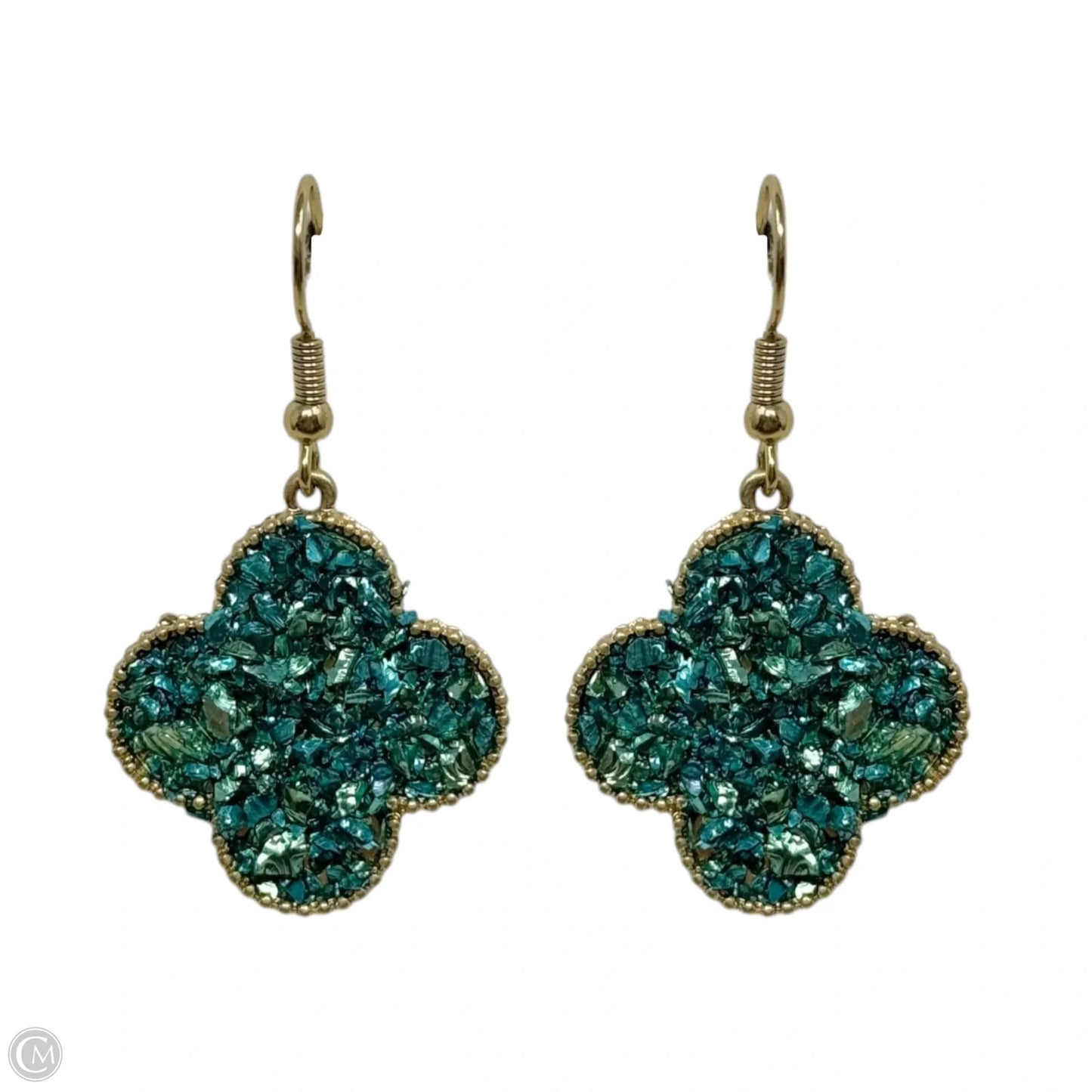 Metallic Teal Clover Dangle Earrings